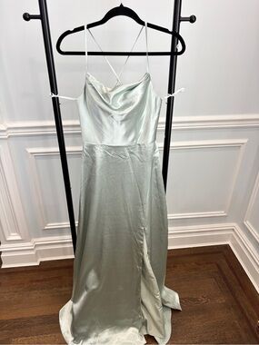 Satin Cowl Neck Slip Dress in Pale Sage